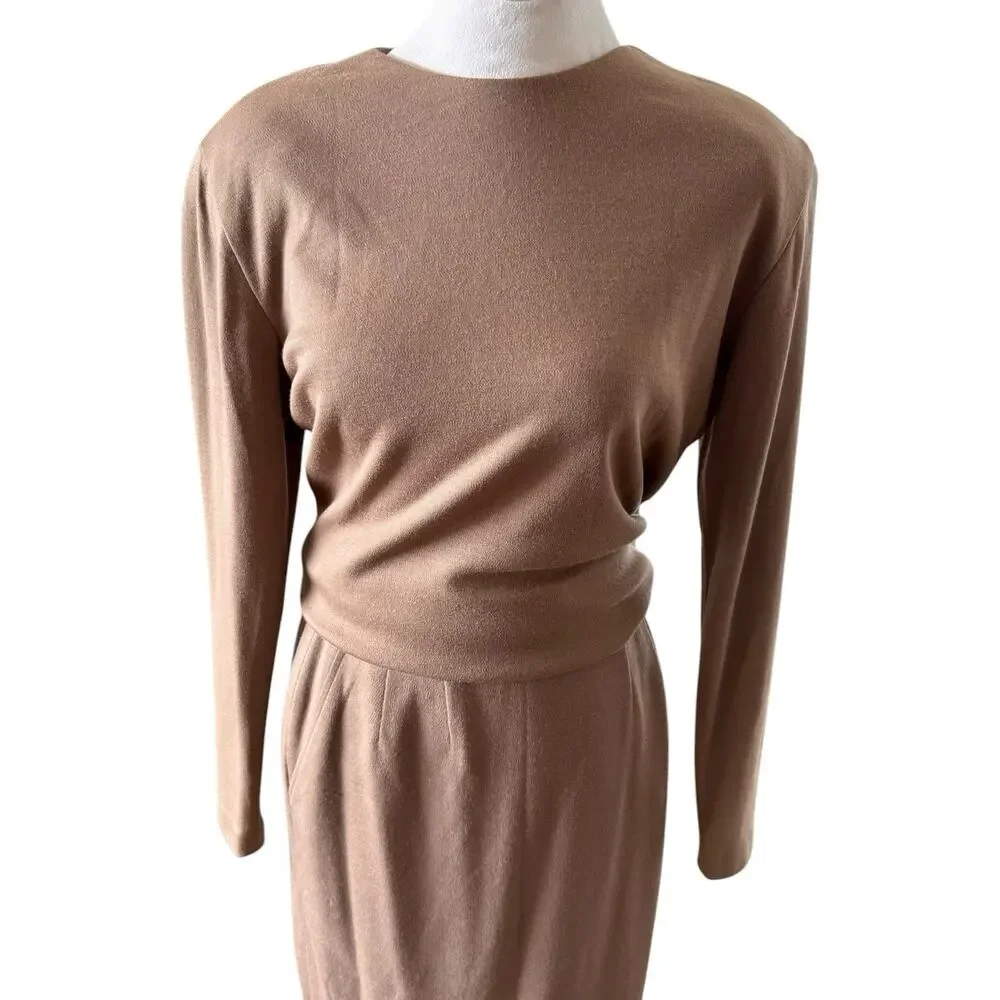 Vintage Anne Klein Wool Sweater Skirt Set Mocha Brown 6